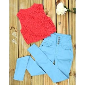 HIGH WAIST SUPER SKINNY PANTS NAVY BLUE 5 Junior